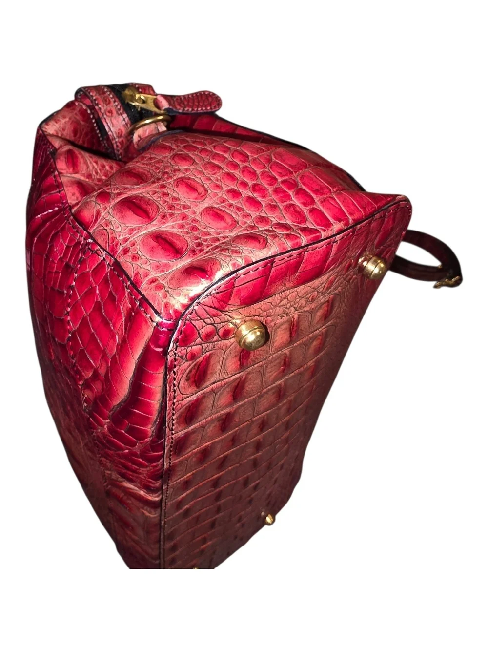 Brahmin Red Crocodile-Embossed Leather Satchel/Crossbody Bag - GUC